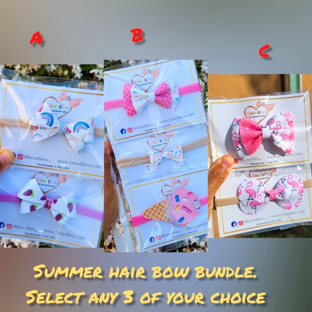 3 pcs Summer Hair bow Bundle Fruit Ponytail Bow Handmade hairbow